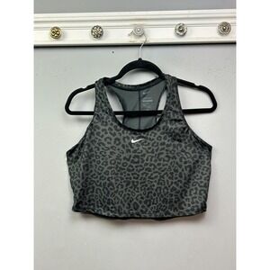 Nike Dri-FIT Sports Bra Womens Large Gray Leopard Swoosh Racerback DM7379-070